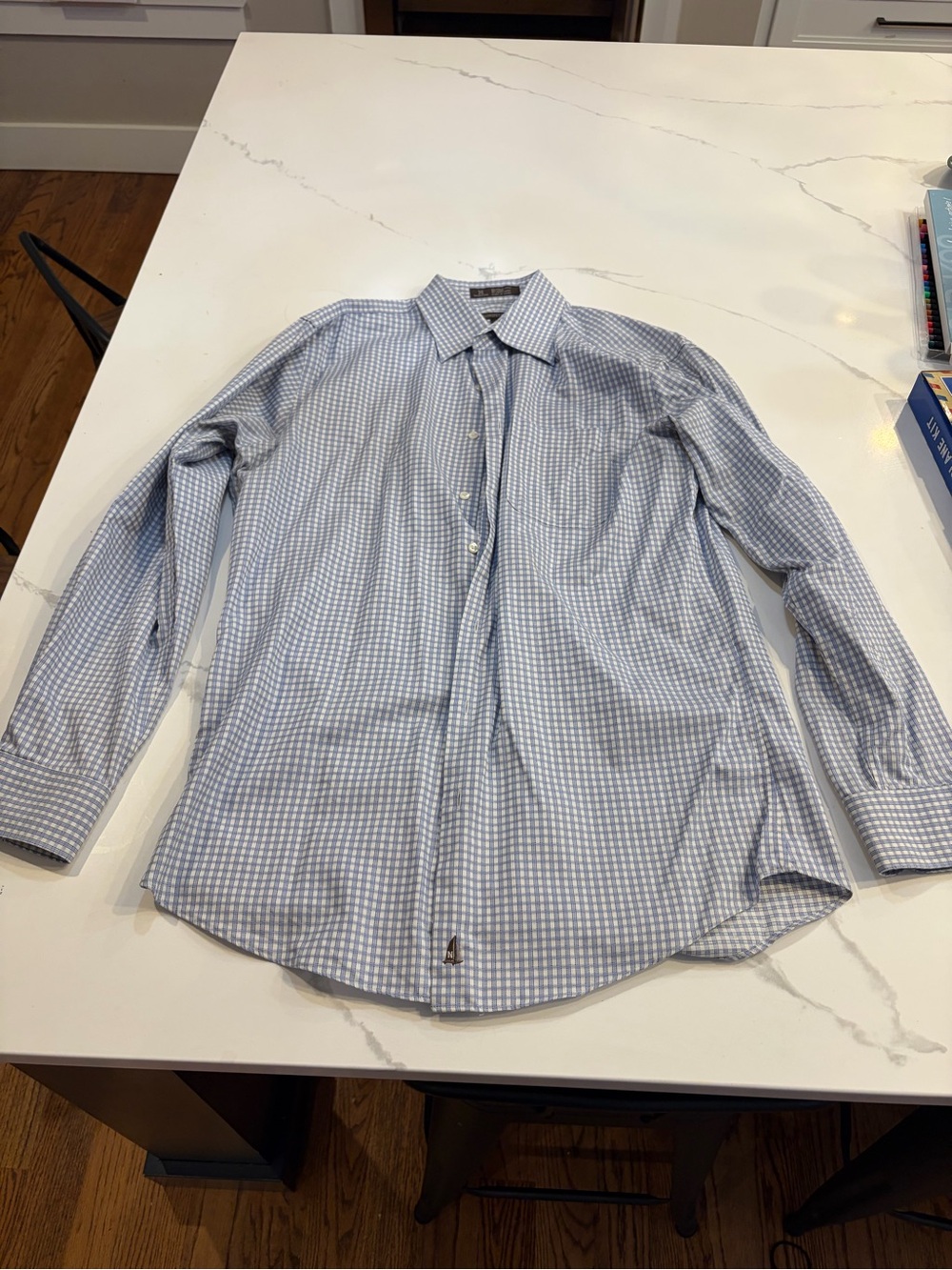Nordstrom Light Blue Gingham Dress Shirt Smartcare - 16” 34/35 Trim Fit